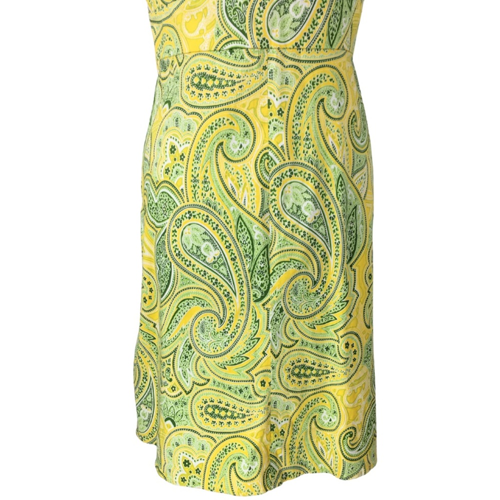Spense Paisley Yellow and Green Cotton Surplice V-Neck Sleeveless Midi Dress 12 - Picture 11 of 16